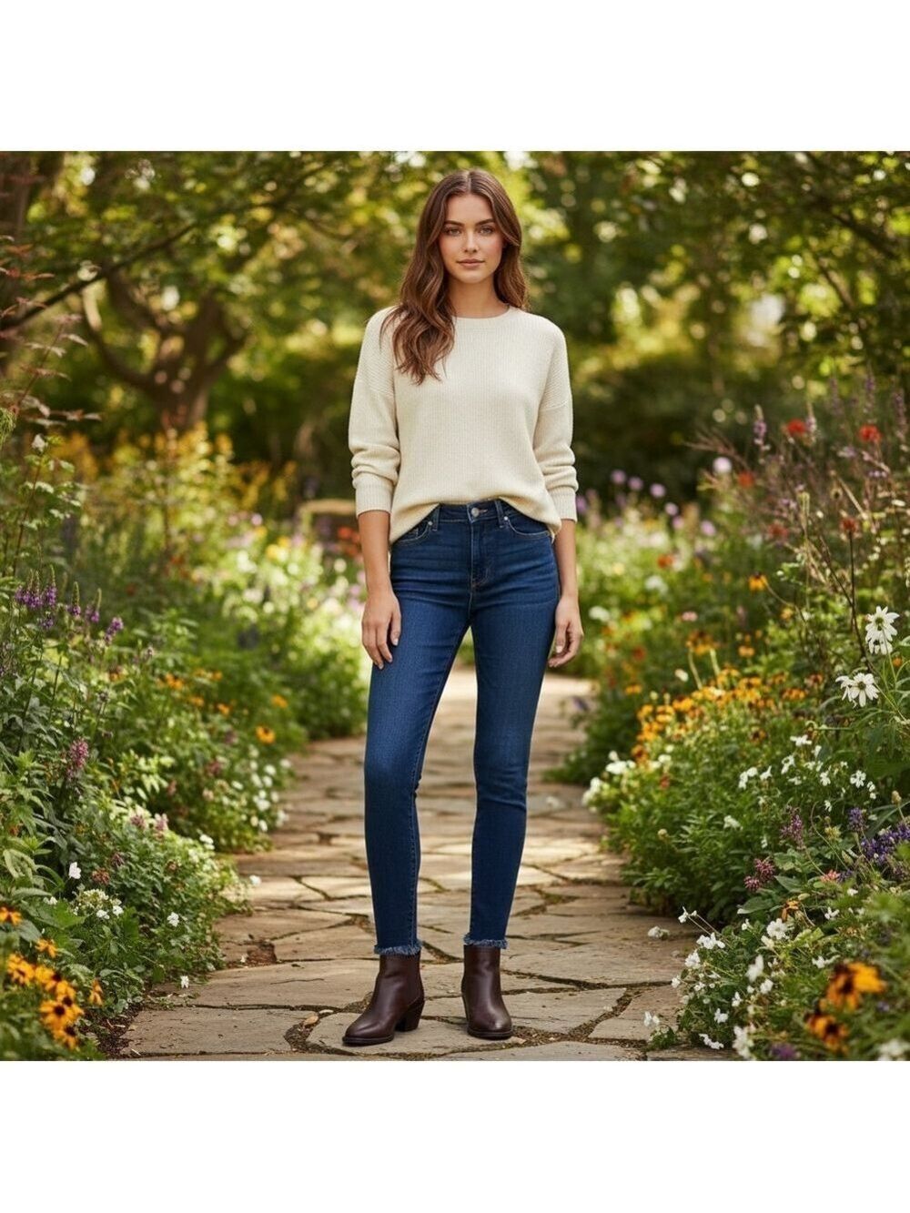 Free people deep indigo fringe ankle jeans size 30